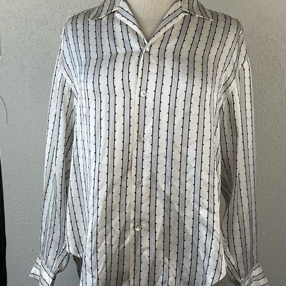 Vintage Unbranded Womens Silk White and Black Button Down Blouse Size 8 - Picture 1 of 5